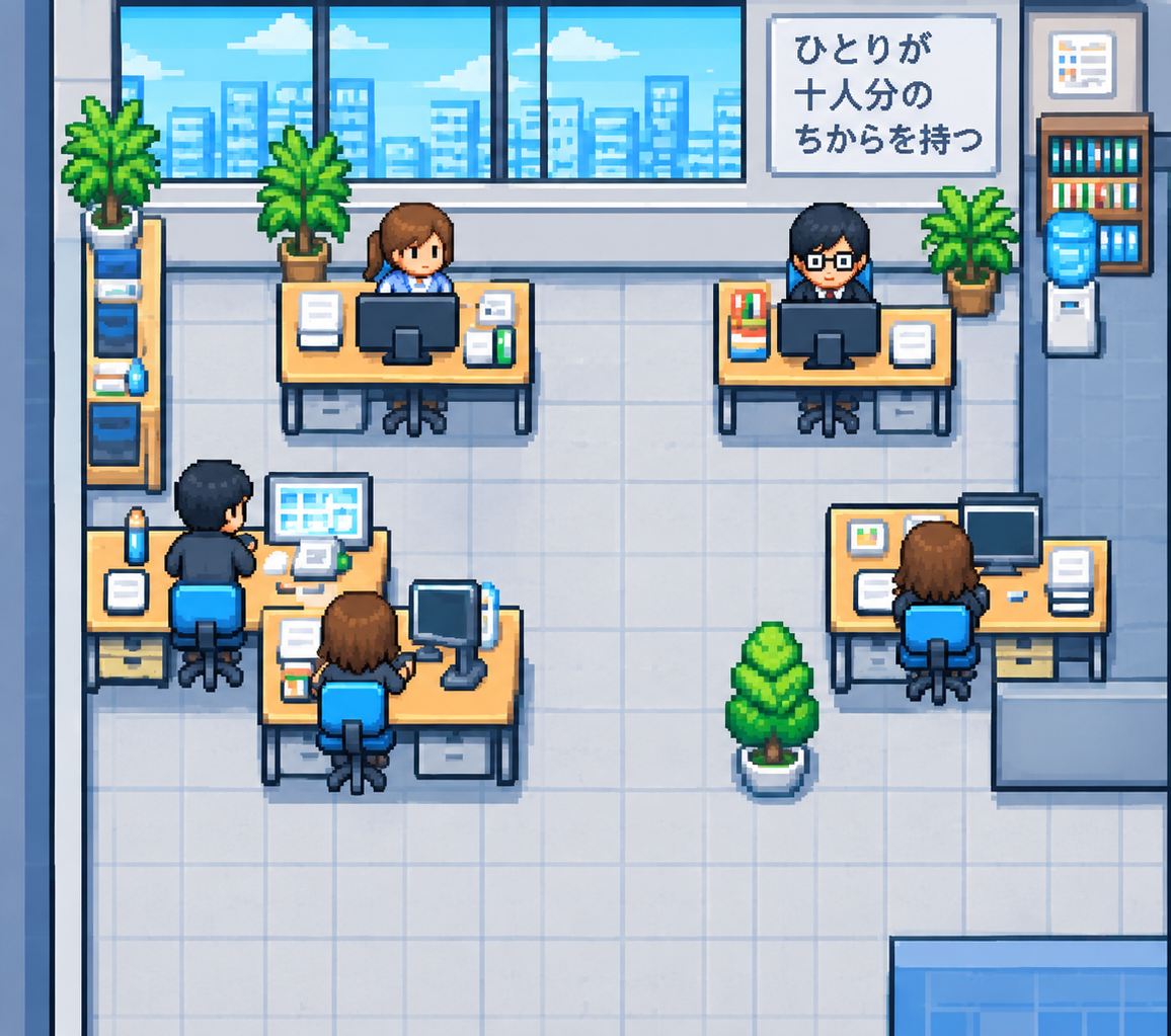 オフィスで働く会社員のドット絵